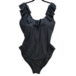 J.‎ Crew NEW Ruffle Scoopback One-piece Swimsuit Classic Black NWT Women's 14